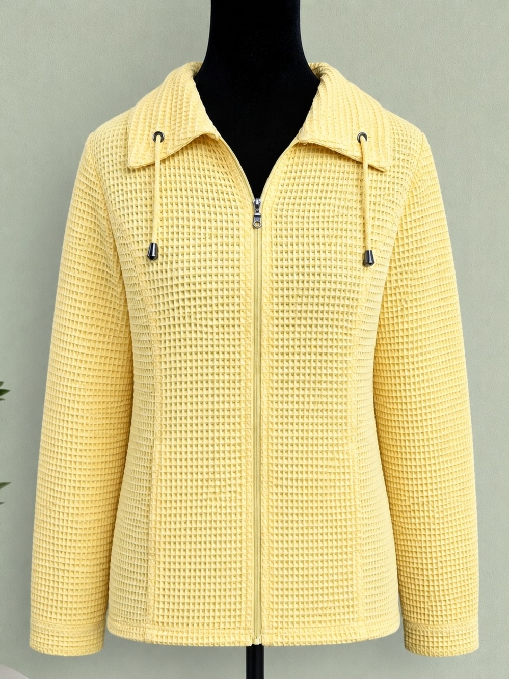 Christopher & Banks Butter Yellow Waffle Knit Jacket Small Full Zip Cotton Blend